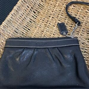 Coach Black Leather Wristlet with Silver Accents